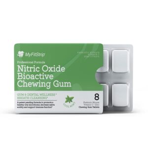 MyFitStrip Dental Pro, Prebiotic Nitric Oxide Chewing Gum with Vitamin C, Zinc, and Xyitol - Promotes a Healthy Oral Microbiome and Alkaline pH - Sugar Free - 8 Cool Mints Tablets