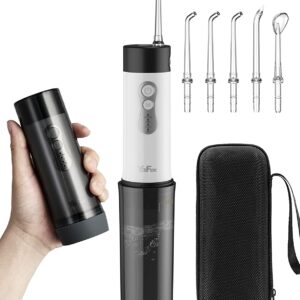 Water Dental Flosser Cordless for Teeth - Portable Oral Irrigator Rechargeable Collapsible Mini Irrigation Cleaner with Case, 4 Modes, with DIY, IPX7 Waterproof Travel Floss for Teeth Cleaning