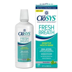 CloSYS Sensitive Mouthwash, 32 Ounce, Gentle Mint, Alcohol Free, Dye Free, pH Balanced, Helps Soothe Mouth Sensitivity, Fights Bad Breath